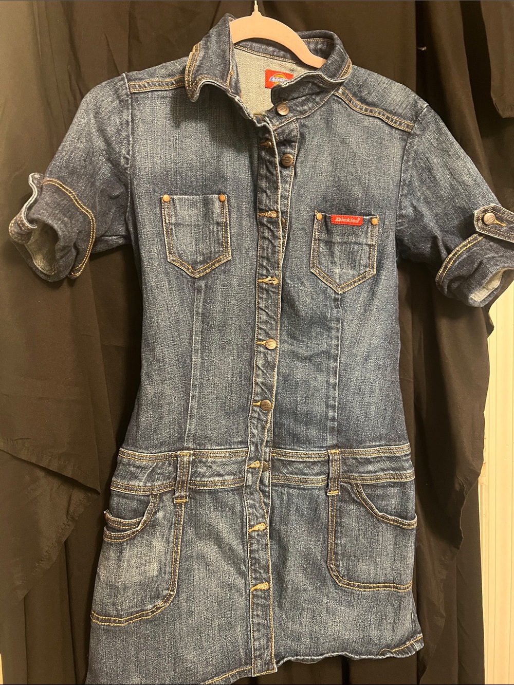 Dickies Blue Denim Button-Front Shirt Dress